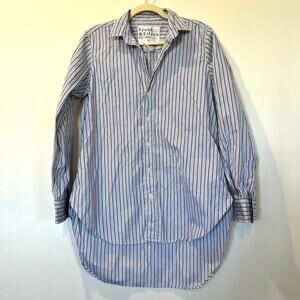 Frank & Eileen Grayson button front shirt large 100% poplin cotton blue stripe